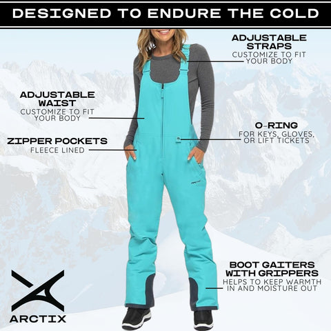 Arctix Women's Essential Insulated Ski Bibs, Water Resistant Snow Pants for Skiing & Snowboarding
