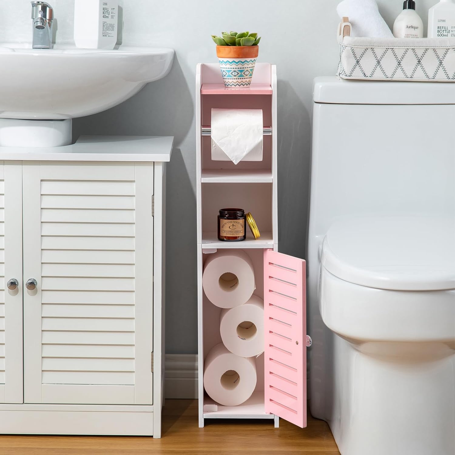 AOJEZOR Toilet Paper Holder Stand: Drill Free for Small Bathroom Renters