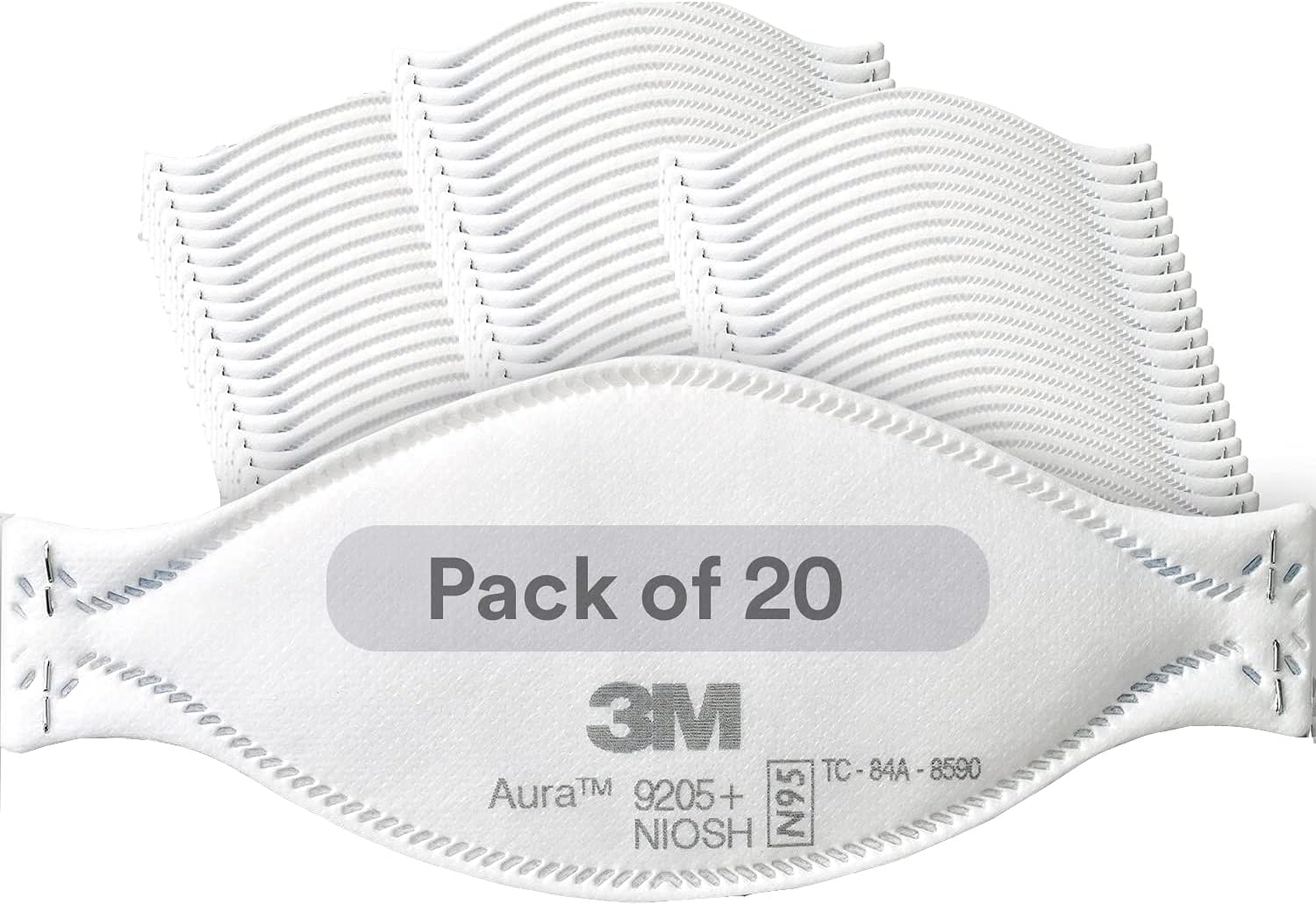 3M Aura Particulate Respirator 9205+, N95, Individually Wrapped, 3 Panel Flat Fold Design Allows for Facial Movements