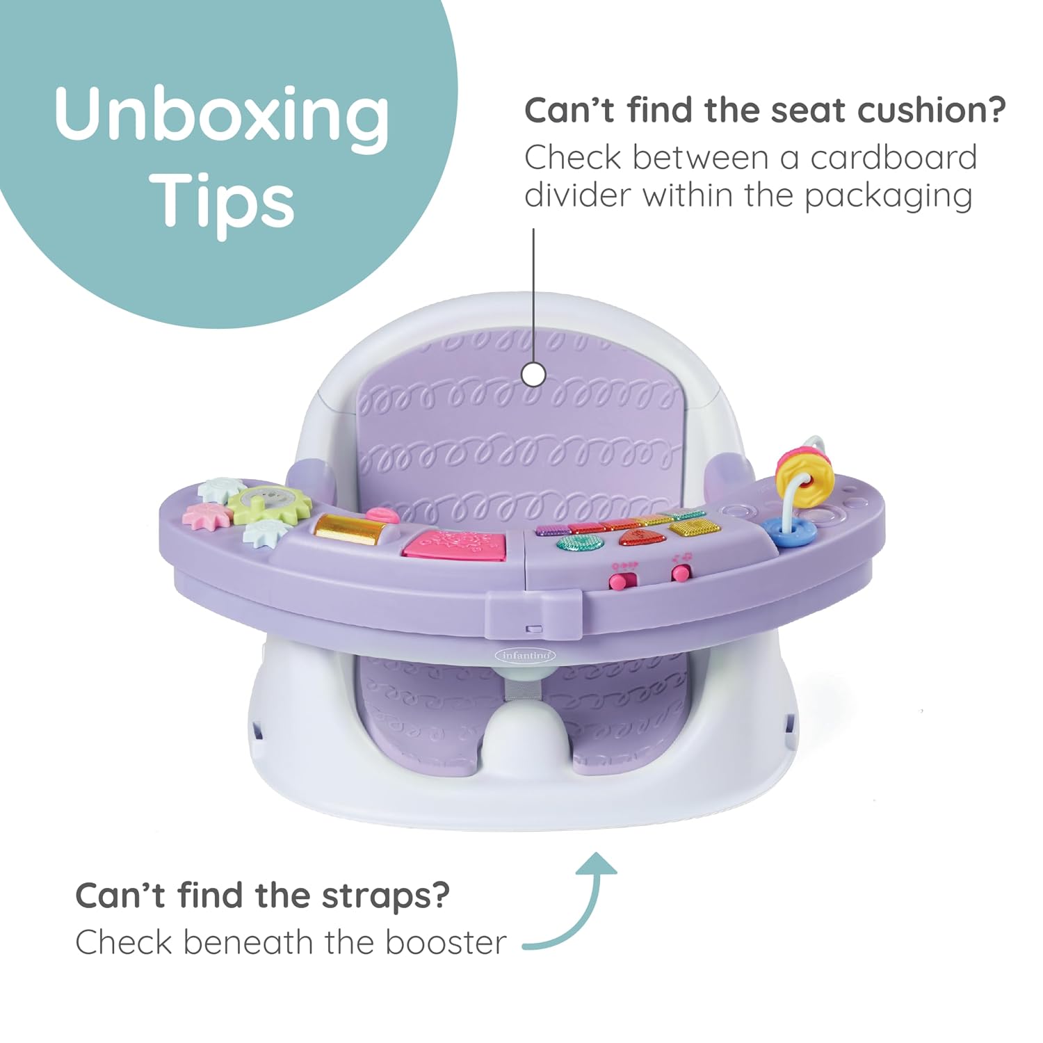 Infantino Music & Lights 3-in-1 Discovery Seat & Booster, Lavender