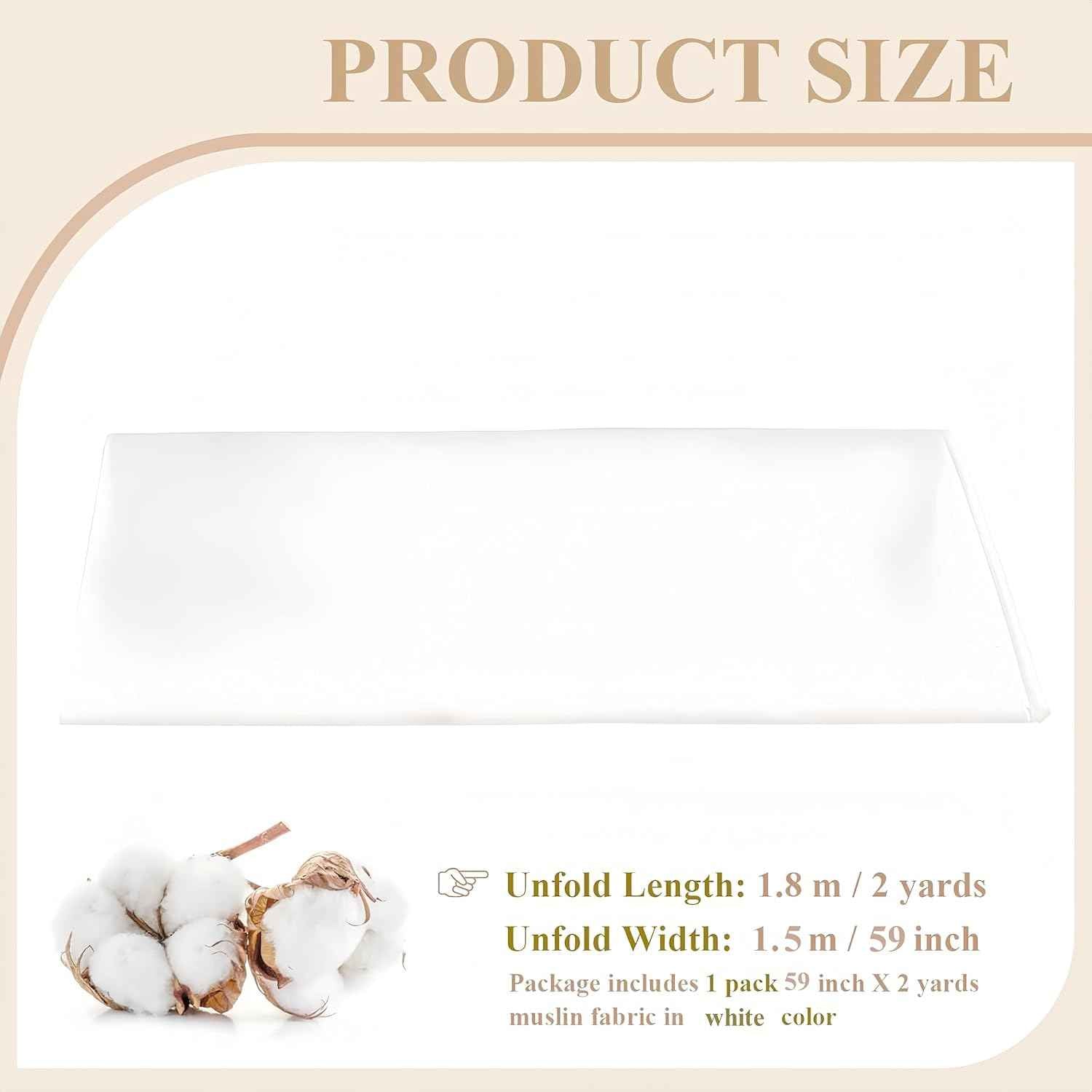 100% Cotton Muslin Fabric, 59 Inch X 2 Yards White Fabric by The Yard