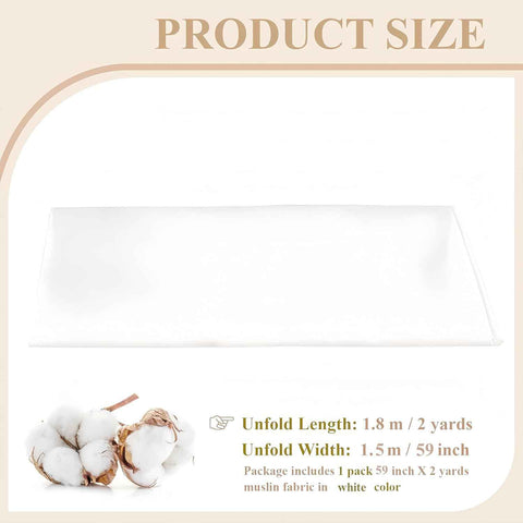 100% Cotton Muslin Fabric, 59 Inch X 2 Yards White Fabric by The Yard