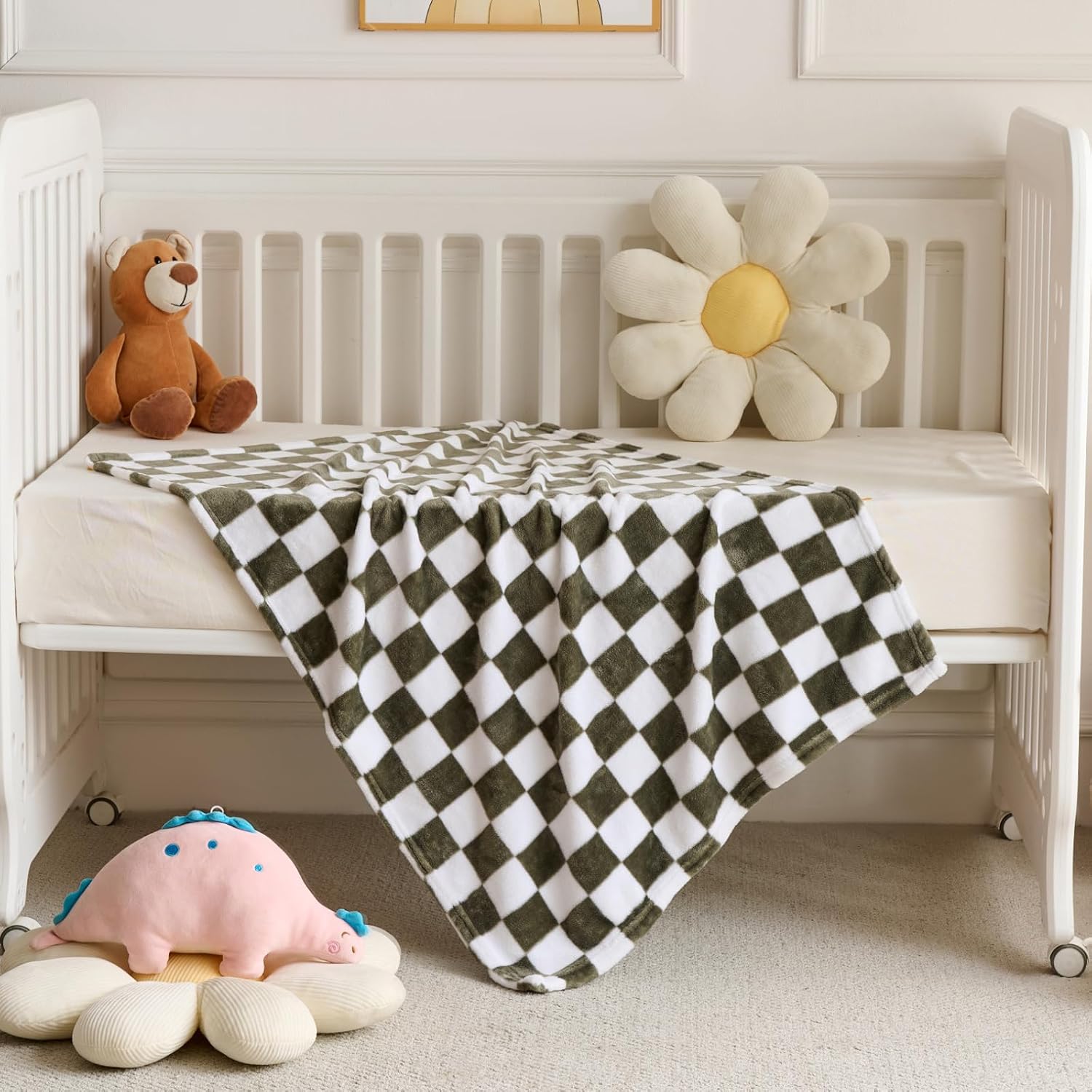 4 Pcs Baby Blankets,Fleece Checkered Baby Blanket, Cozy and Fluffy Crib Blankets for Boys- Toddler Receiving Blankets 30×40