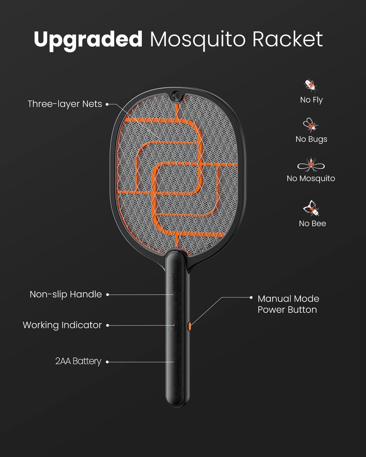 GAIATOP Electric Fly Swatter, 3800V Battery Powered Fly Bug Zapper Racket