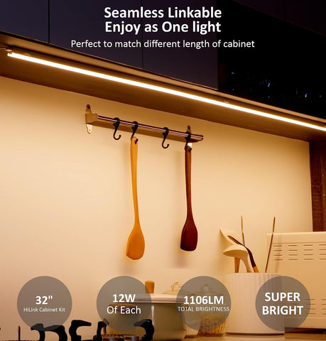Leetdud Under Cabinet Lighting Plug in, 32 Inch 1 Pc, Linkable AC120V 3CCT 3000K/4000K/5000K Ultra Slim, LED Under Cabinet Lights for Counter Light, Kitchen, Shelf, Sink, Workshop, Desk, White