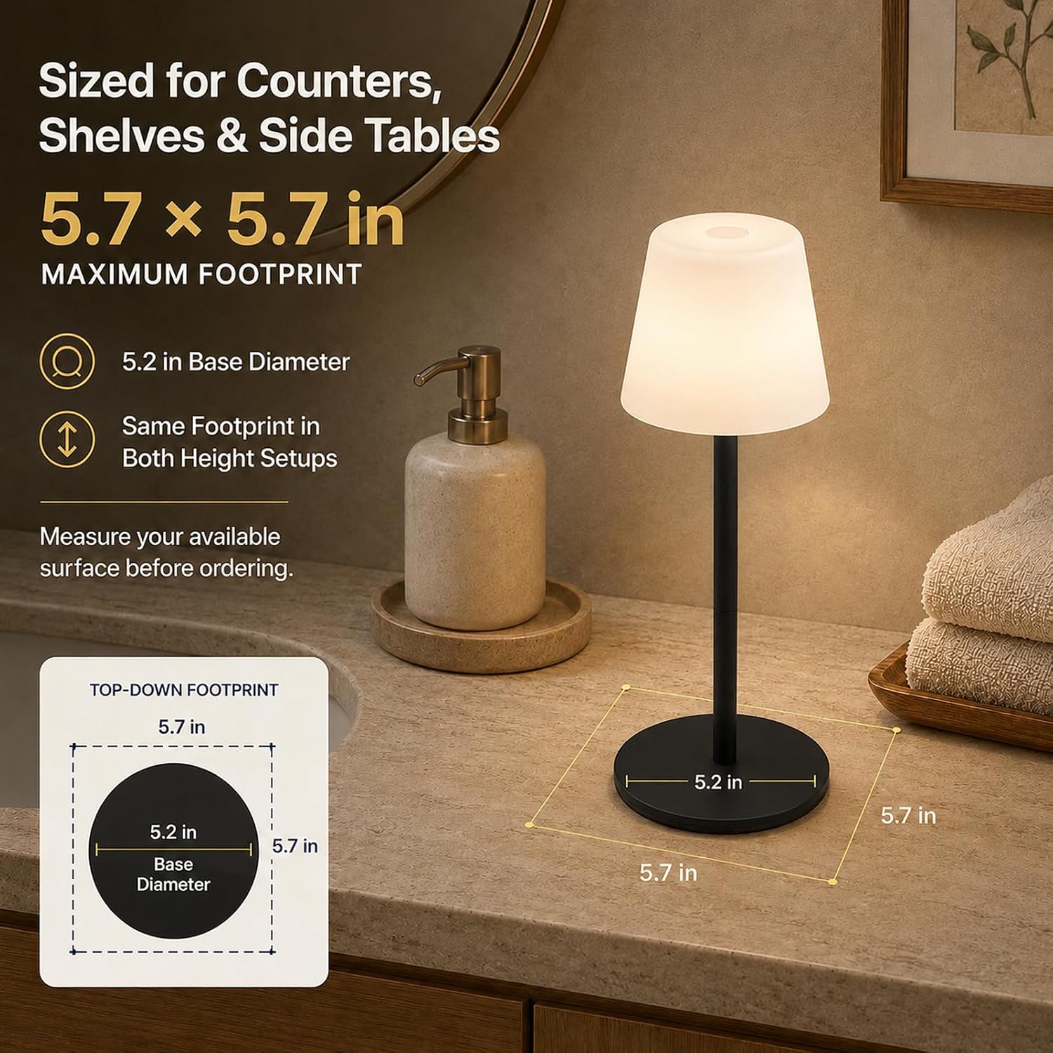 Shower Lamp Rechargeable Waterproof Lamp, Cordless Table Lamp for Bathroom
