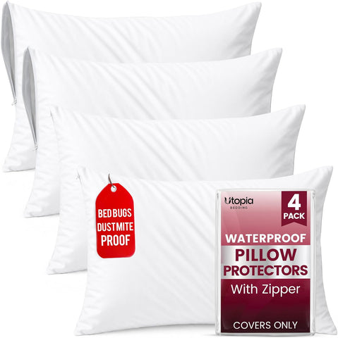Set of 4 Pillow Protectors with Zipper Standard Size, Pillow Covers