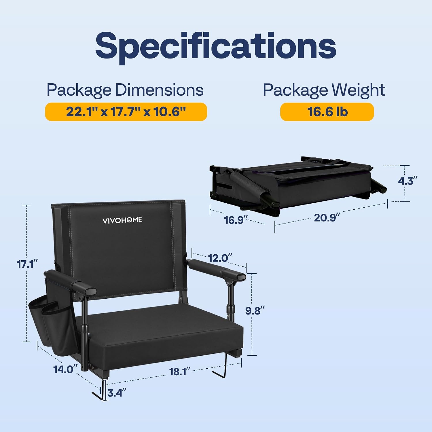 VIVOHOME Stadium Seats with Back Support, Bleacher Chair for Sports Events