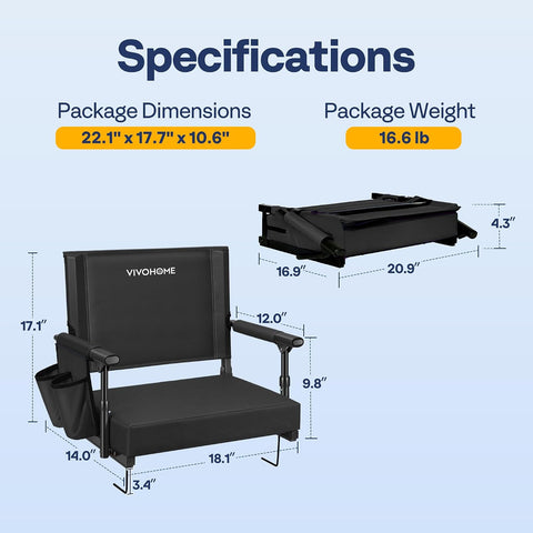 VIVOHOME Stadium Seats with Back Support, Bleacher Chair for Sports Events