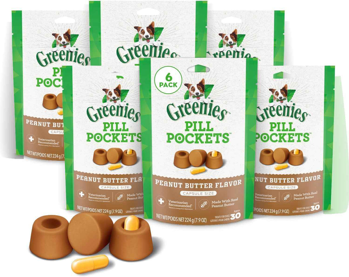 Greenies Pill Pockets Large Size Dog Treats, Peanut Butter, 7.9 oz, 6-Pack