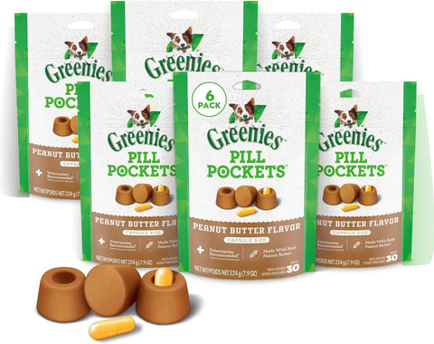 Greenies Pill Pockets Large Size Dog Treats, Peanut Butter, 7.9 oz, 6-Pack