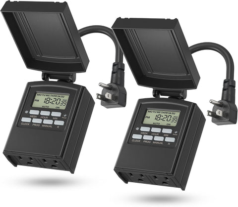 BN-LINK Outdoor 7-Day Programmable Timer Outlet, 2 Outlets, 2 Pack
