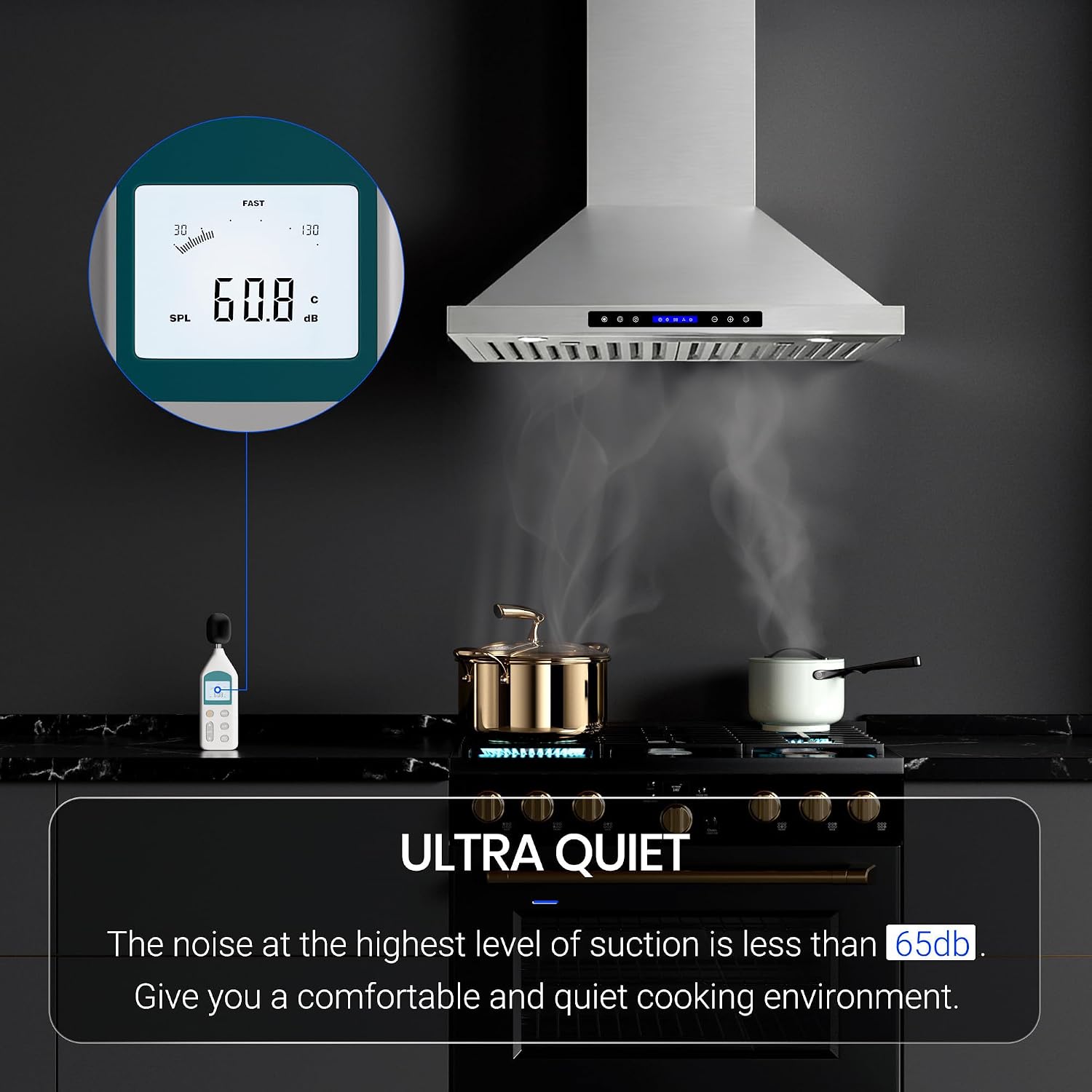 AROAN Wall Mount Range Hood with Ducted/Ductless Convertible Duct, 30 Inch 900CFM Stainless Steel Vent Hood, 4 Speed Touch Panel with 2pcs Adjustable LED Lights (ANTP02-30)