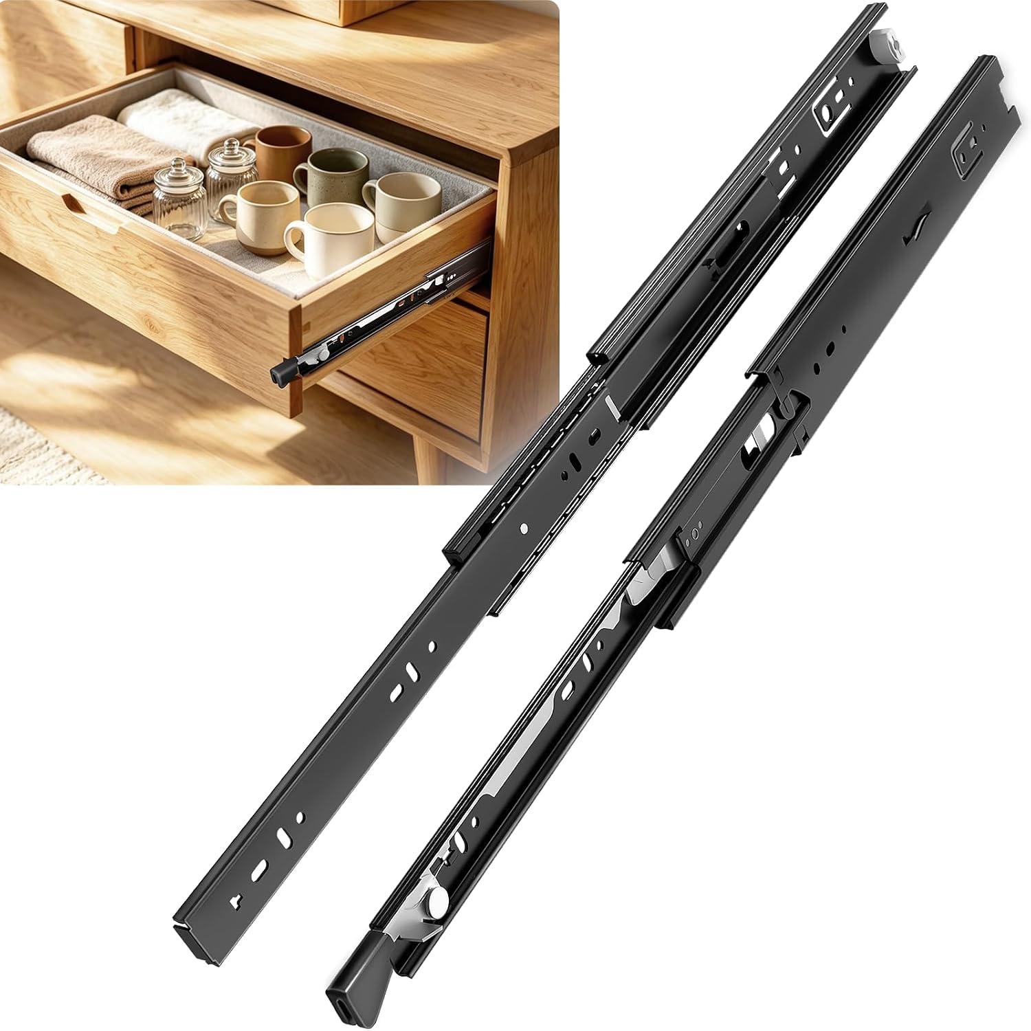 22 inch Locking Full Extension Ball Bearing Black Drawer Slides