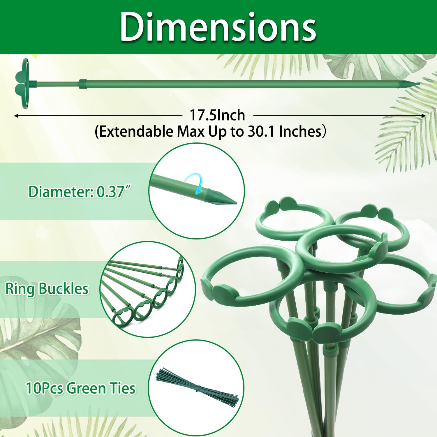 Extendable Plant Stakes,Length Scalable From17.5to30.1IN Plant SupportStake
