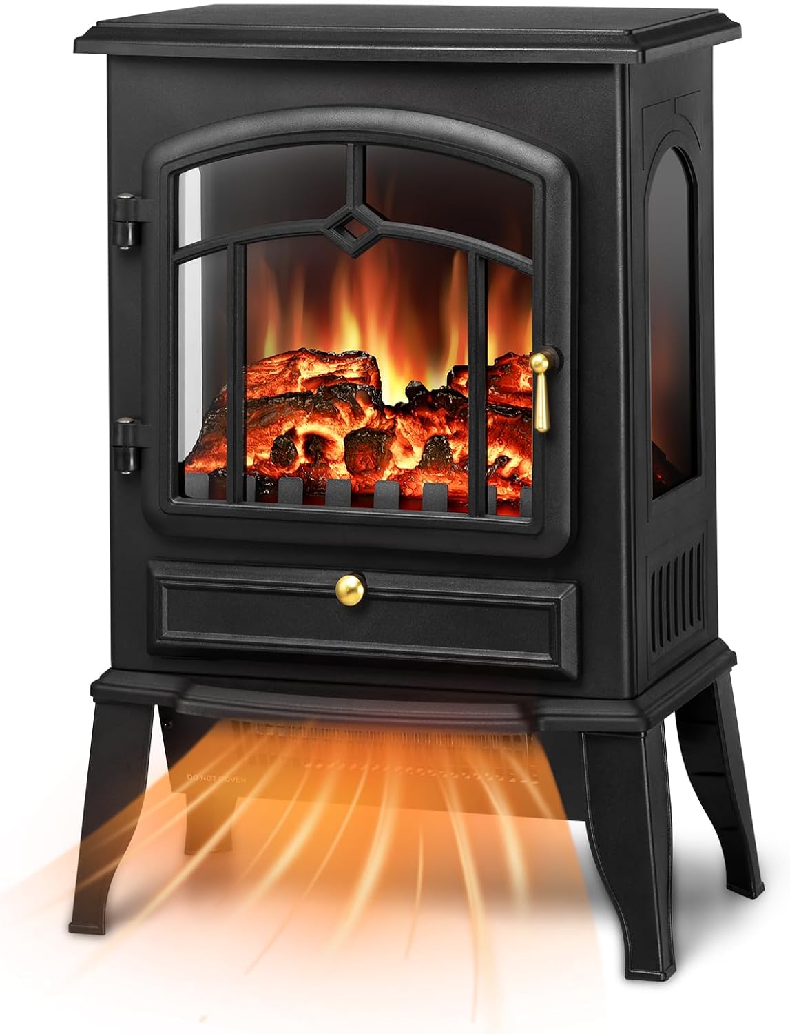 Xbeauty 22" Indoor Electric Fireplace Stove, Freestanding Fireplace Heater with Adjustable 3D Flame Brightness, Thermostat Control & Overheat Protection, 1000W/1500W