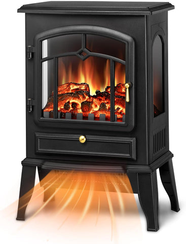 Xbeauty 22" Indoor Electric Fireplace Stove, Freestanding Fireplace Heater with Adjustable 3D Flame Brightness, Thermostat Control & Overheat Protection, 1000W/1500W