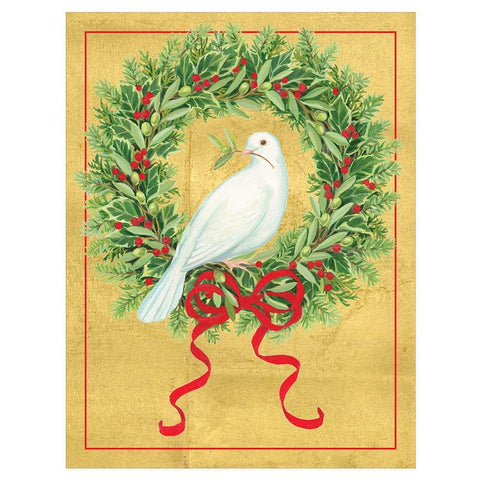 Caspari Dove with Wreath Boxed Christmas Cards - 16 Cards & 16 Envelopes