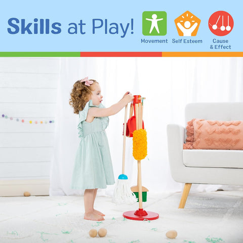 Melissa & Doug Dust Sweep Mop, 6-Pc. Toddler Cleaning Set with Kids Broom & Accessories, Preschool Learning Activities & Kids Toys for Girls & Boys 3+