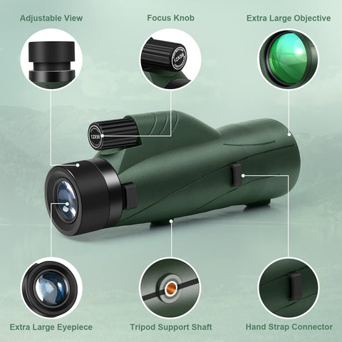 12x56 High Power Monocular Telescope with Smartphone Adapter Tripod Travel Bag, Larger Vision Monoculars for Adults with BAK4 Prism & FMC Lens, Suitable for Bird Watching Hunting Hiking Camping