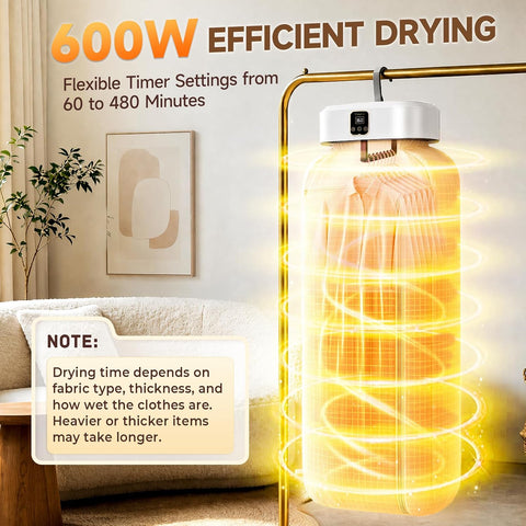 Portable Clothes Dryer, 600W Foldable Mini Dryer with 8 Timer Settings