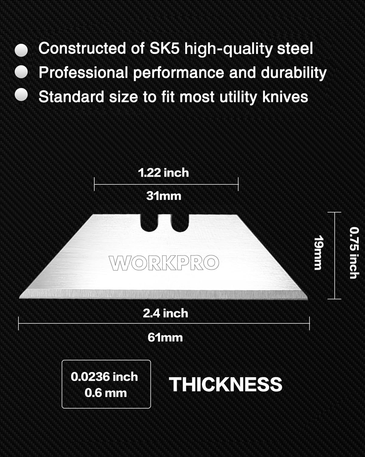 WORKPRO 50-Pack Utility Knife Blades with Dispenser