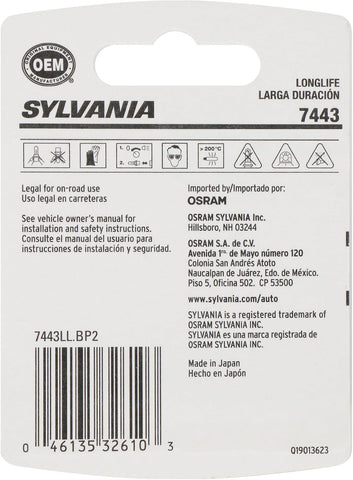 Sylvania - 7443 Long Life Miniature - Bulb, Ideal for Daytime Running Lights (DRL) and Back-Up/Reverse Lights (Contains 2 Bulbs)