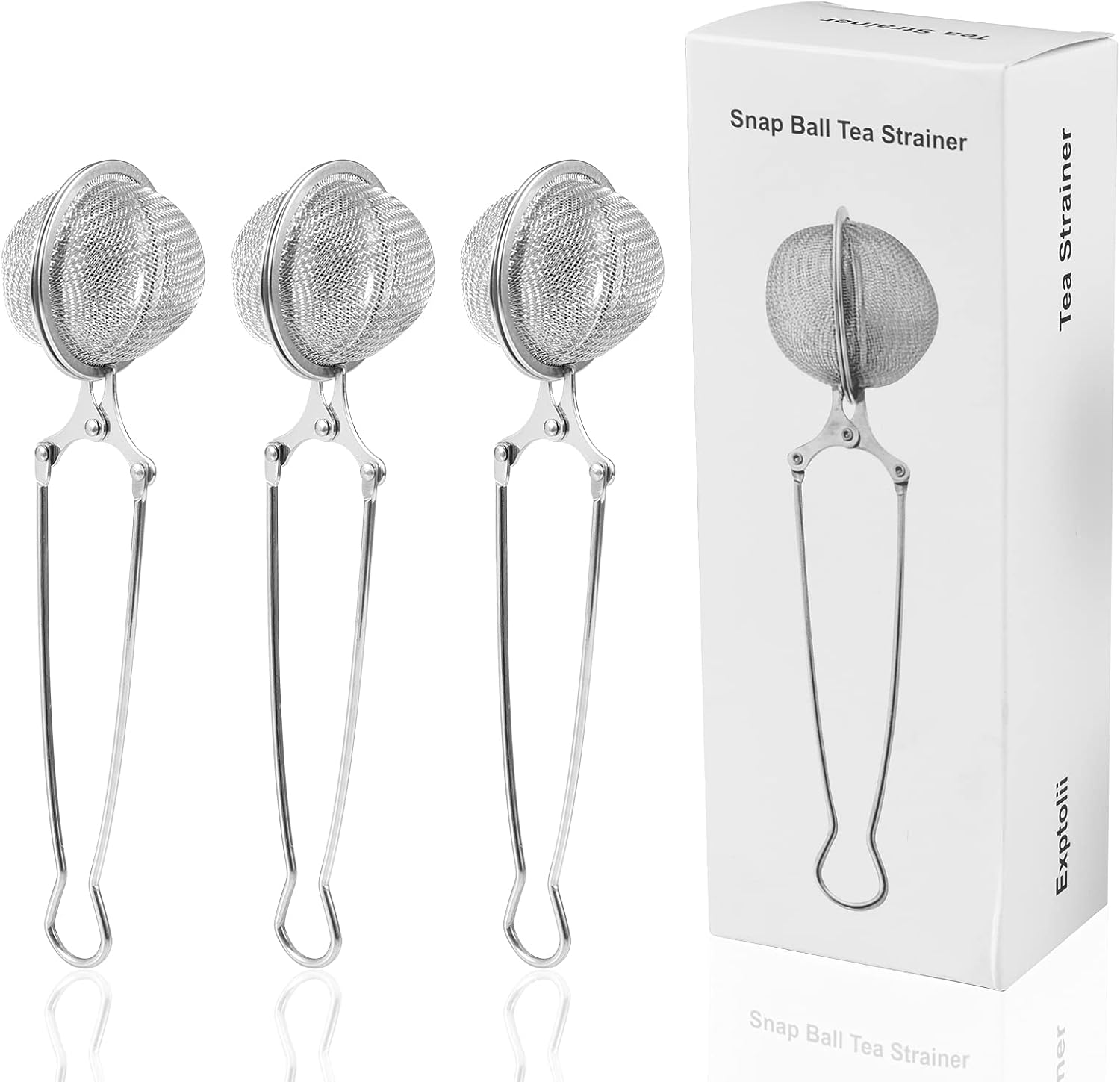 Snap Ball Tea Strainer, Exptolii 3 Pack Stainless Steel Tea Infuser Filter with Handle for Loose Leaf Tea, Spices, Seasonings