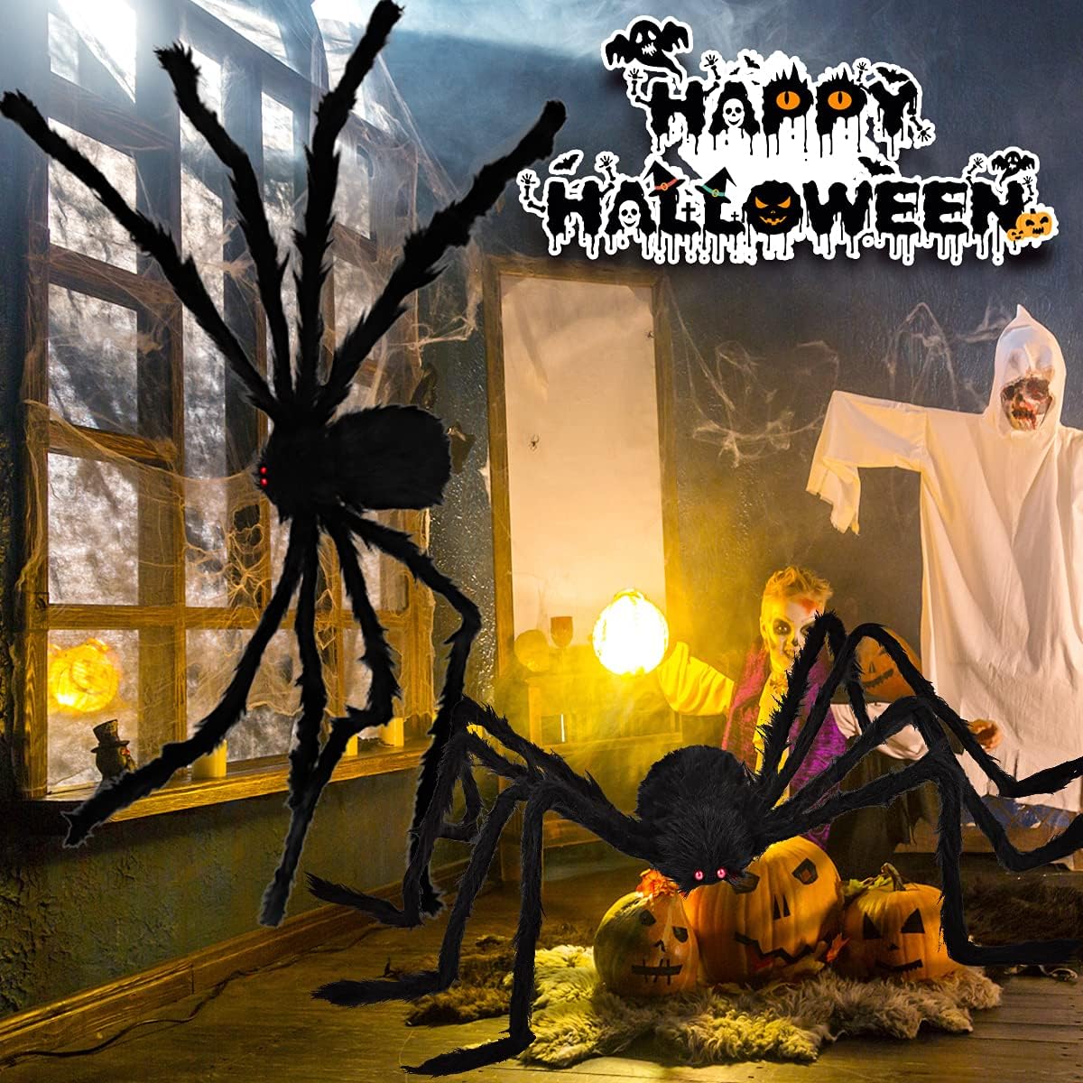 Halloween Outdoor Decorations Giant Spider: 6.5 FT Scary Large Spider Decor