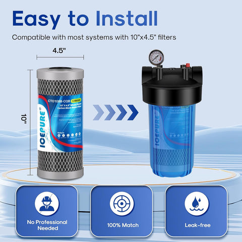 ICEPURE 5 Micron 4.5"x10" Whole House Water Filter, Targeted Heavy‑Metal & Lead Removal Replacement Filter, 3PACK