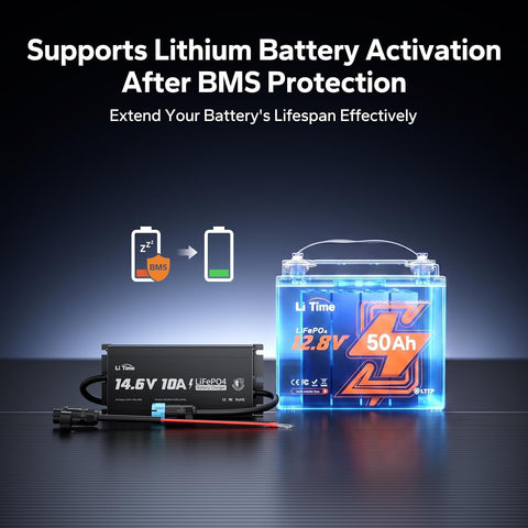LiTime 12V 10A Lithium Battery Charger, IP65 Waterproof, 14.6V Output AC-DC