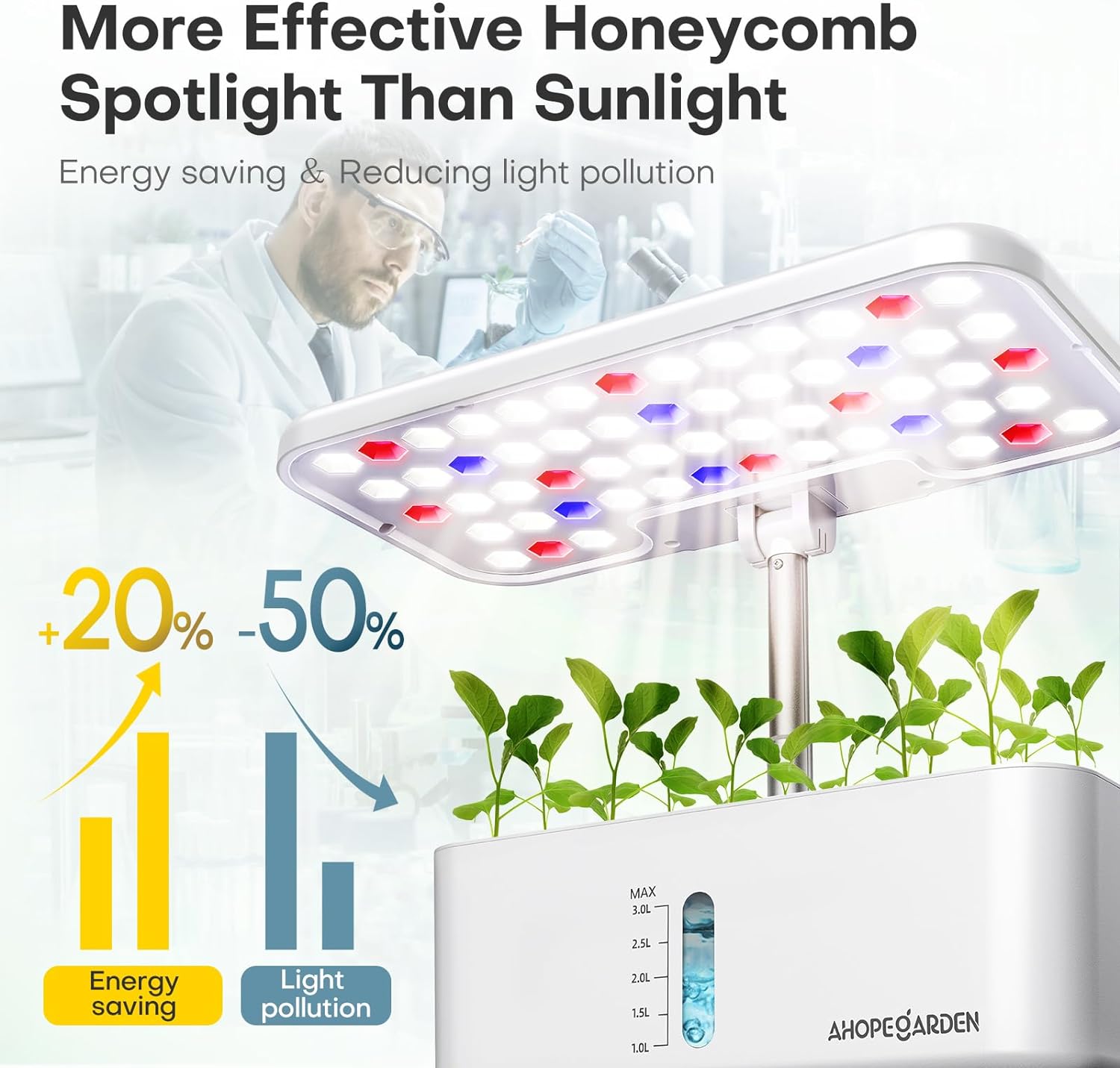 Ahopegarden Indoor Garden Hydroponics Growing System: 10 Pods Kit with LED