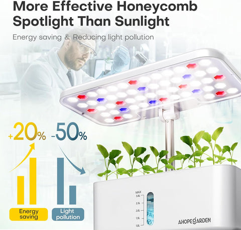 Ahopegarden Indoor Garden Hydroponics Growing System: 10 Pods Kit with LED