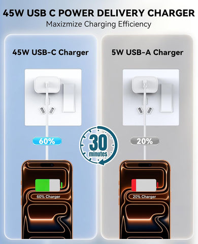 Phone 17 16 15 Charger, 45W USB C Charger, 4-Pack Fast Wall Charging, USB-C Chargers Block (4-Pack 6 ft Cable Included) for Phone 17/16/15/15 Pro/15 Pro Max/iPad Pro/AirPods Samsung & More