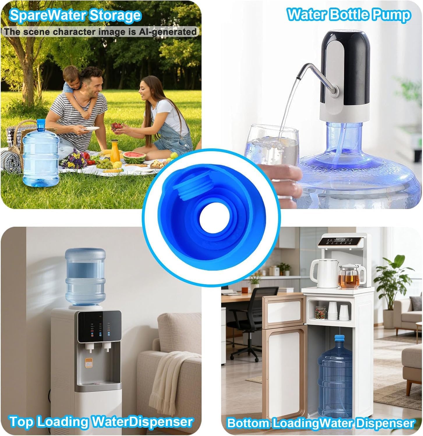 3 Pack 3 and 5 Gallon Water Jug Cap, Upgrade Silicone Reusable Replacement Caps, Non Spill Lids for 55mm Standard/Screw/Crown Tops Water Bottle