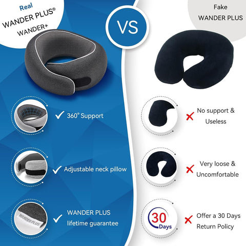 Wander+®Travel Neck Pillow, Pure Memory Foam Neck Pillow for Airplanes, Comfortable Breathable Cover, 360 Degree Support Ergonomic Design Best for Sleeping Plane Train Travel Essentials Max Black