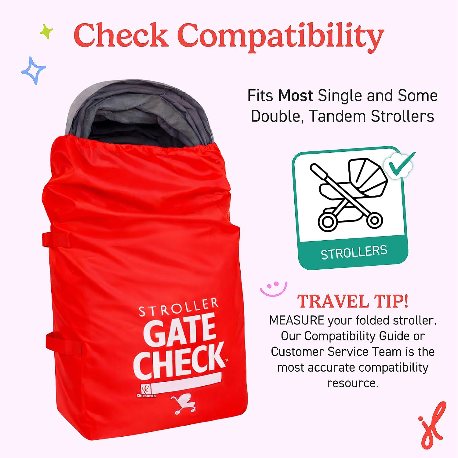 J.L. Childress Gate Check Travel Bag for Single & Double Strollers, Red