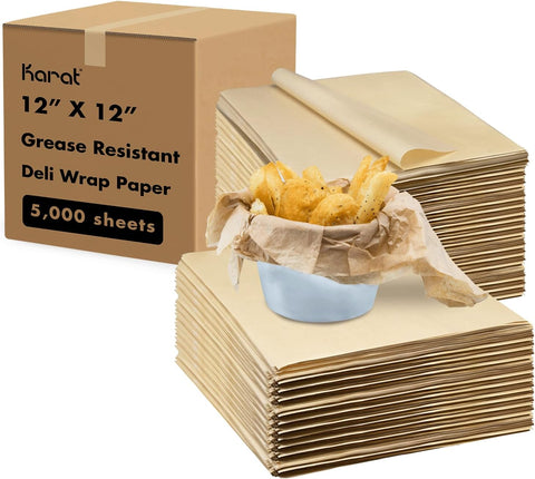 Karat [5,000 ct ] 12" x 12" Deli Paper Sheets | Kraft Grease-Resistant Wrapping Paper | Great for Burgers, Fries, Food Baskets, Containers