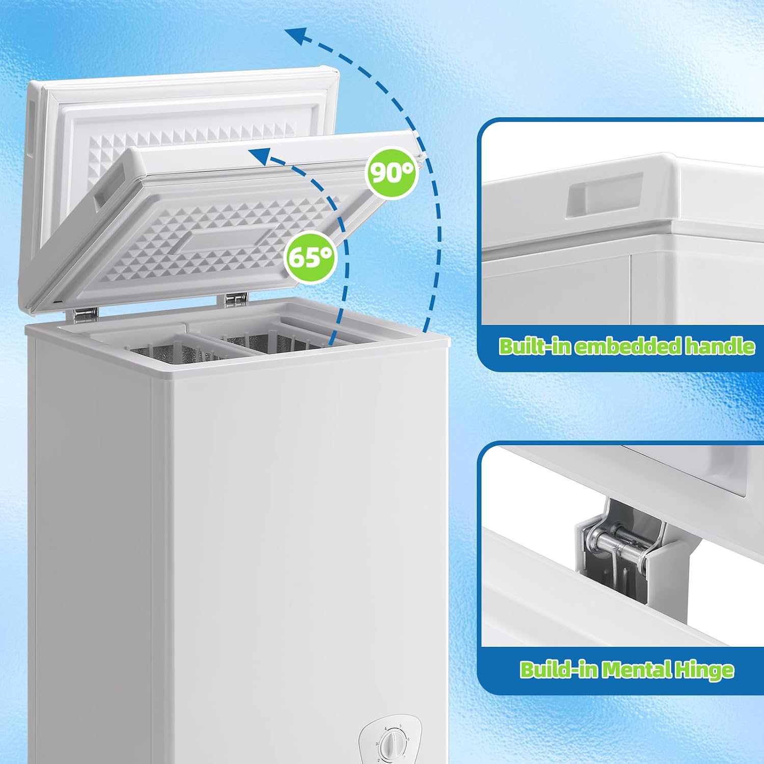 2.2 Cu.Ft Small Chest Freezer Deep Freezer 7-Level Temperature White
