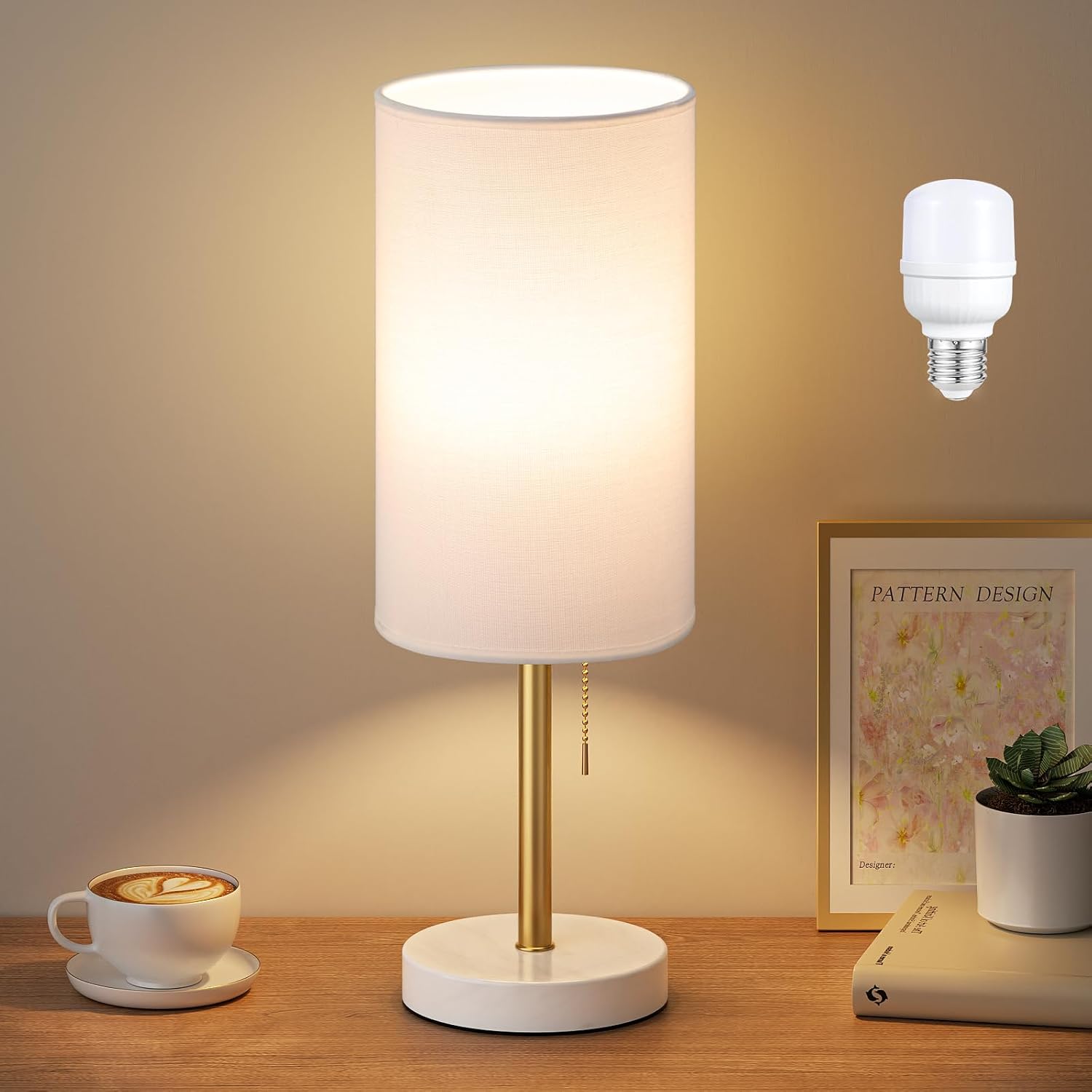 Dicoool 17" Bedside Table Lamp for Bedroom, Marble Desk Lamp with USB Ports