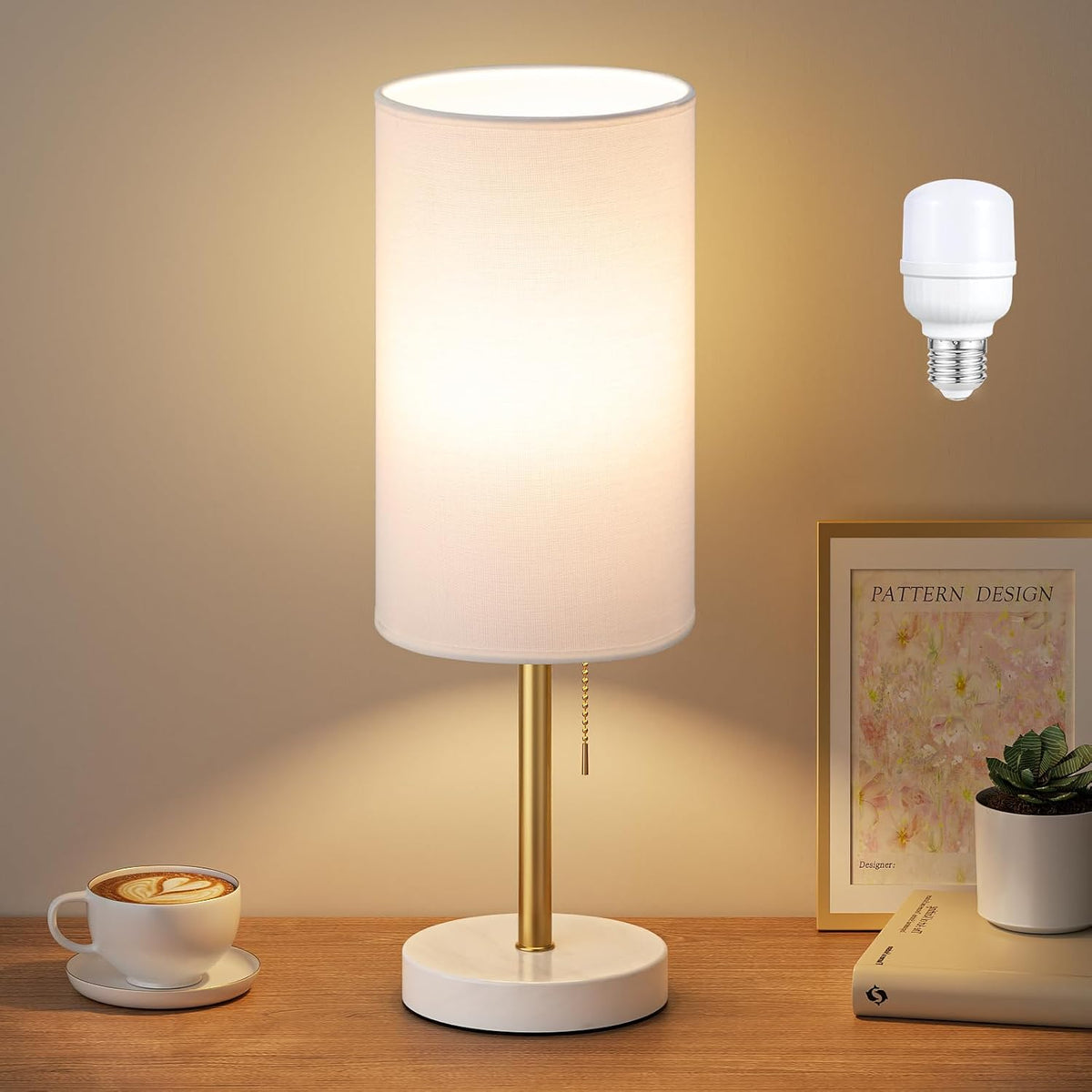 Dicoool 17" Bedside Table Lamp for Bedroom, Marble Desk Lamp with USB Ports