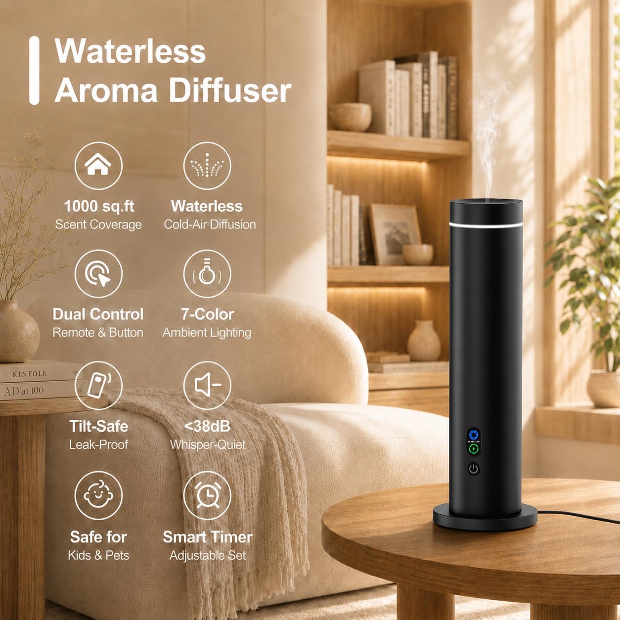 Maromalife Waterless Essential Oil Diffuser, Metal Scent Diffuser, Black