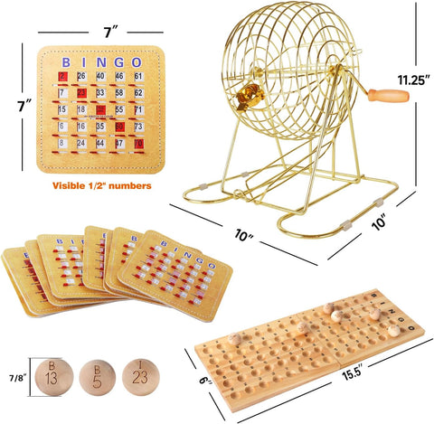 GSE Deluxe Bingo Game Set, Large Brass Cage, 25 Shutter Slide Bingo Cards