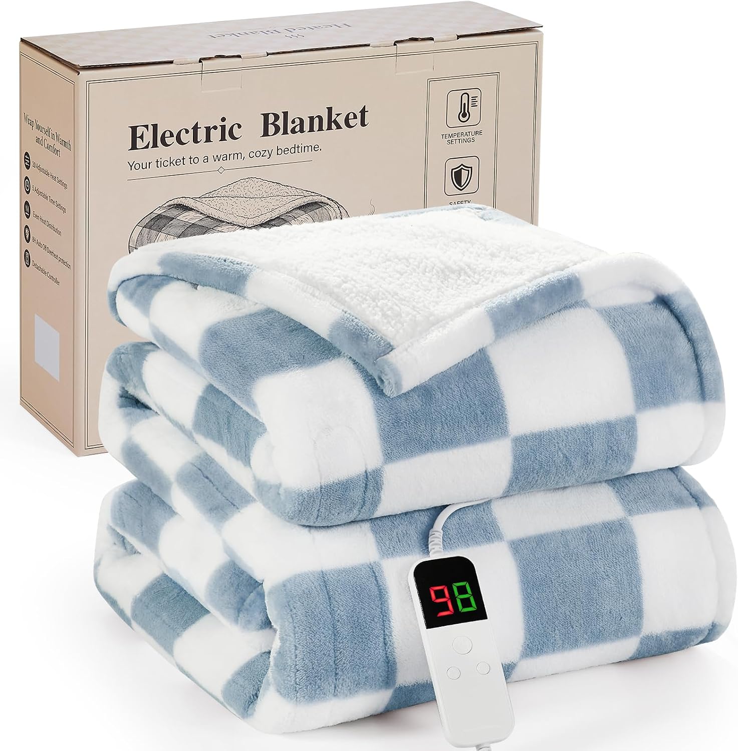 Heated Blanket Electric Full Size 72"X84", Heating Blanket Full, Misty Blue