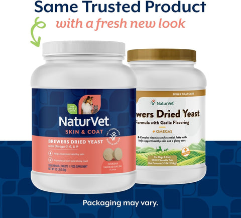 NaturVet – Brewer’s Dried Yeast Formula with Garlic Flavoring – Plus Omegas | Rich in Omega-3, 6 & 9 Fatty Acids | Fortified with B1, B2, Niacin & Vitamin C | For Dogs & Cats | 5000 Chewable Tablets