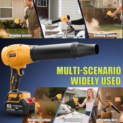 Leaf Blower Cordless, 21V Electric Handheld Leaf Blower with 2×2.0Ah Batteries & Fast Charger, Adjustable Speed, Powerful Airflow, Lightweight for Lawn Care/Yard/Leaves/Dust, Black Yellow