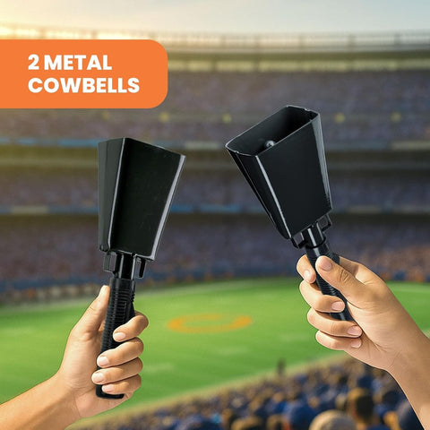 2 Pack 9-inch Copper Cowbells for Sporting Events, Percussion Noise Makers with Handle for Football Games, Sports Stadiums, Pep Rallies, Parties, Boxing Events, Cheerleading, Celebrations (Black)
