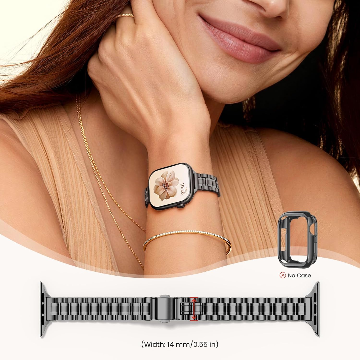 STIROLL Thin Metal Band Compatible with Apple Watch Bands for Women, Slim