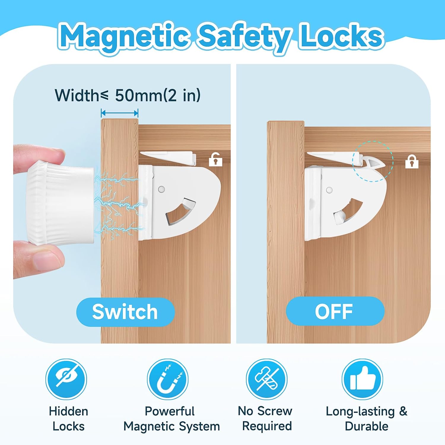 10 Pack Magnetic Cabinet Locks for Child Safety, Drawer Locks Baby Proofing