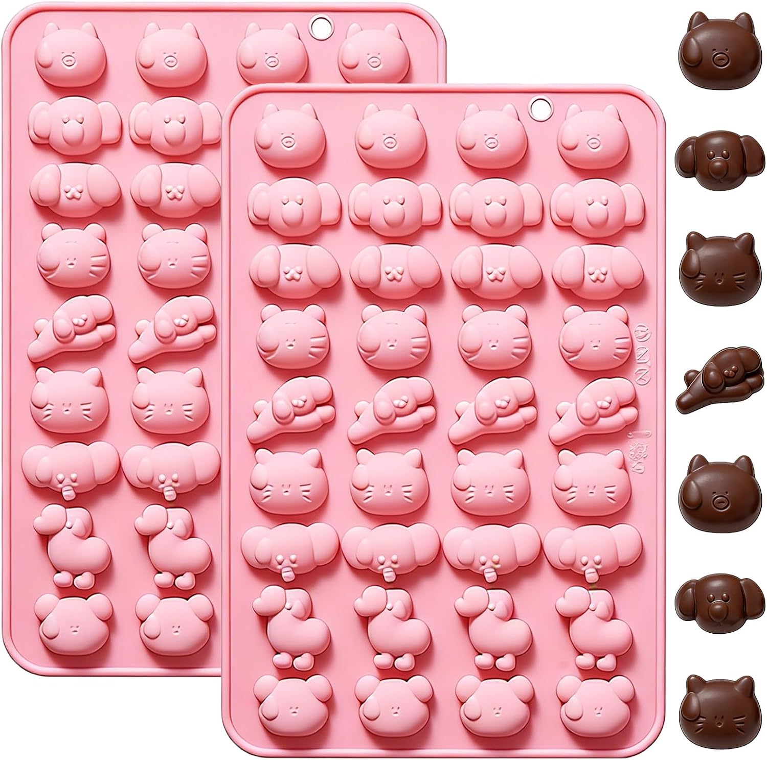Mini Animal Silicone Molds for Chocolate, Candy, Jelly, Set of 2